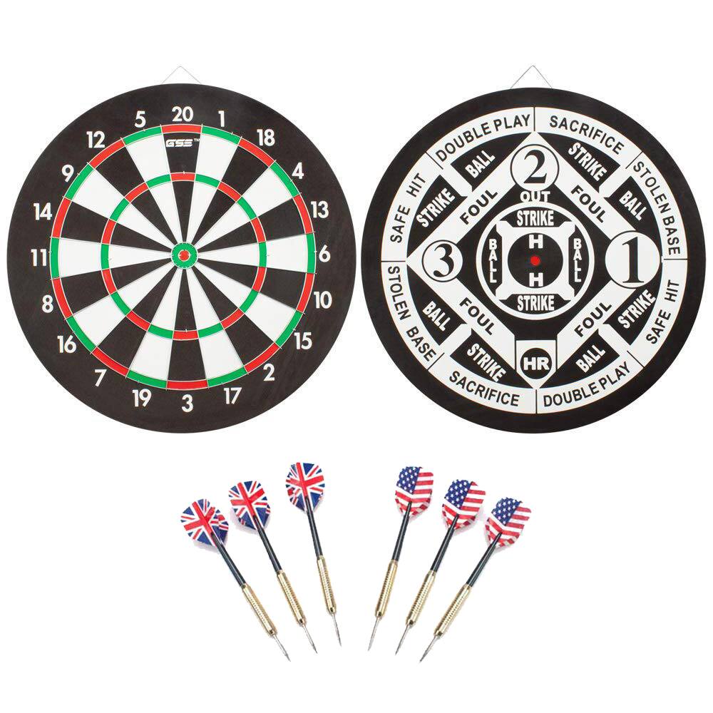 GSE Games & Sports Expert - 18"x1" 2-in-1 Double Sided Bound Paper Baseball Dart Board Set with six 17G Steel Tip Darts - multicolor