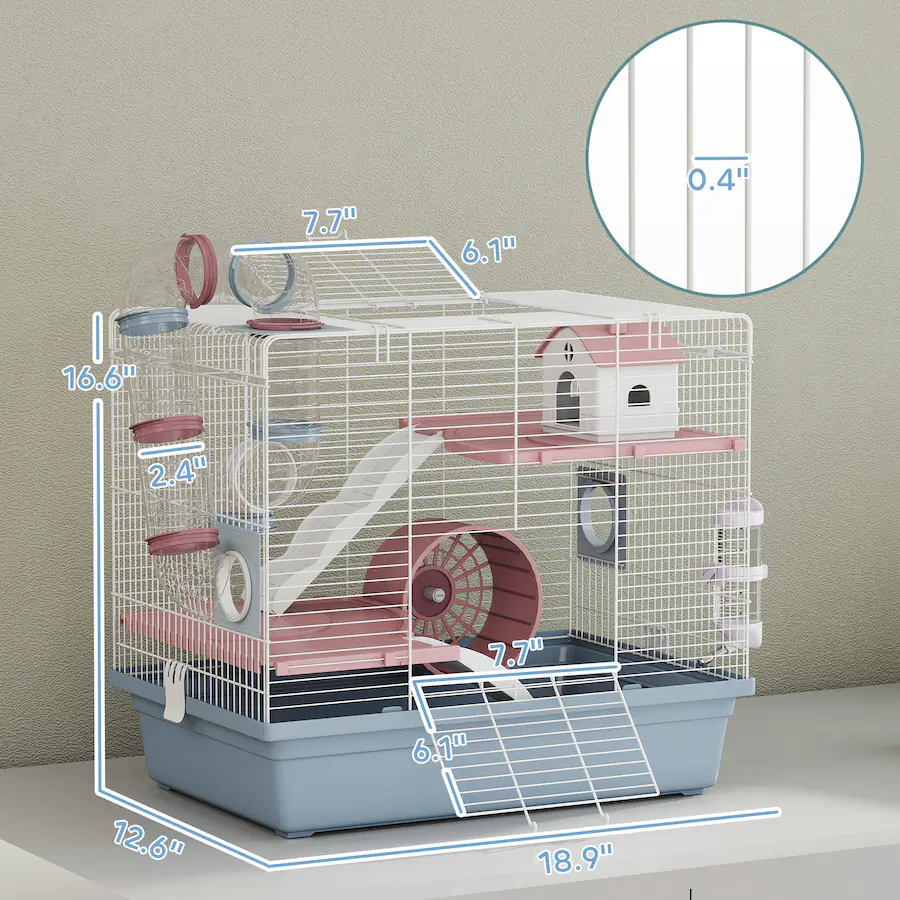 Pawhut Cage, 3 Tier Small Animal Cage with Exercise Wheel, Food Bowl ...