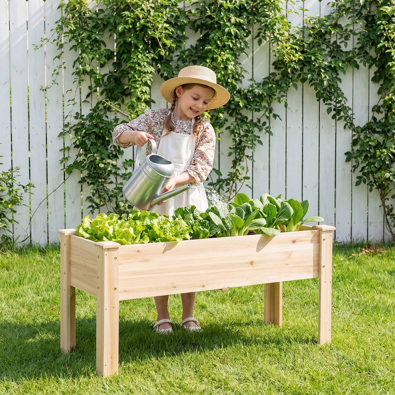 Alt View 3. Costway - Costway 2 PCS Wooden Raised Garden Bed with Legs, Drainage Holes, Natural Fir Garden Box - Natural.