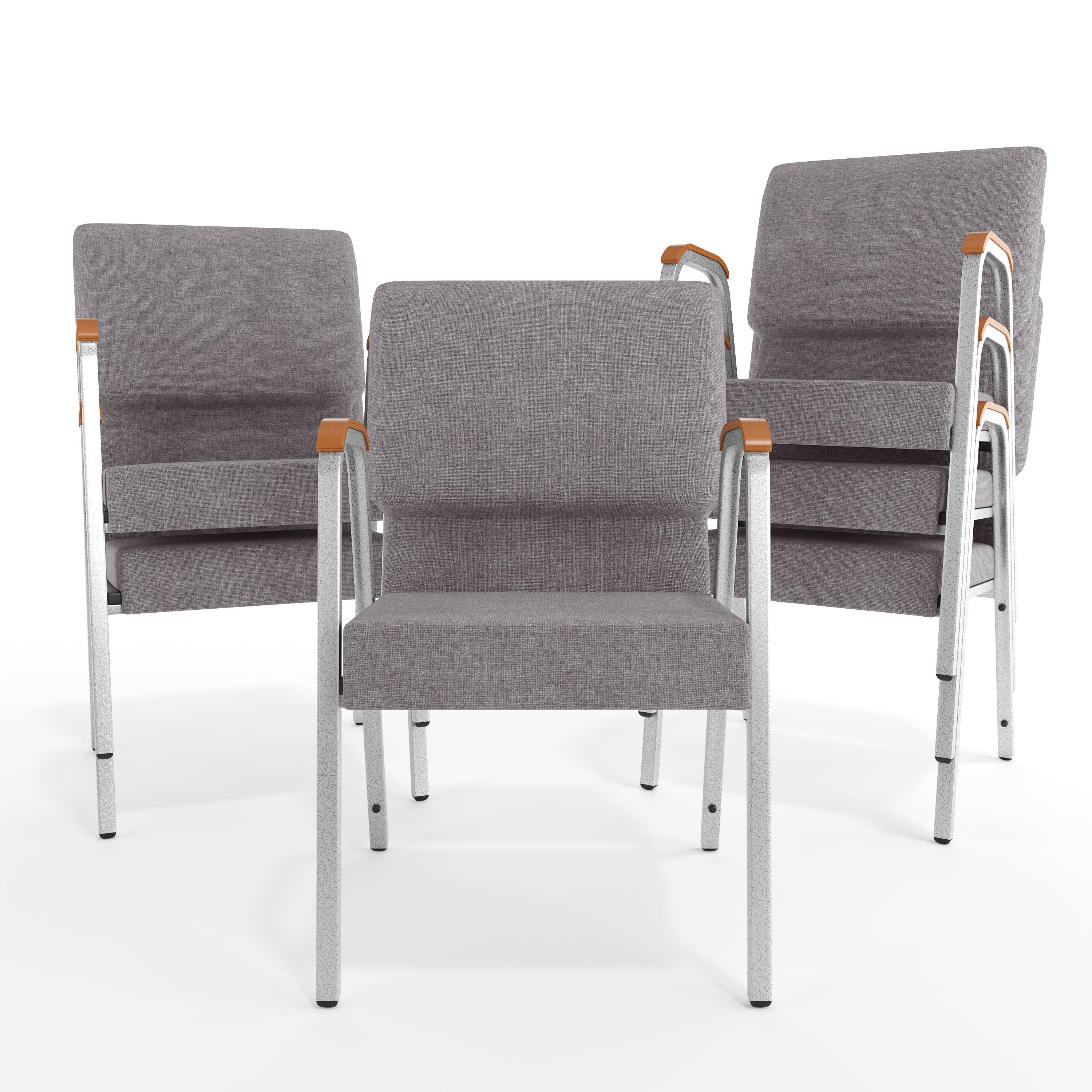 Alt View 10. Emma + Oliver - 21" Stackable Church Chair with Arms - Gray Fabric/Silver Vein Frame.