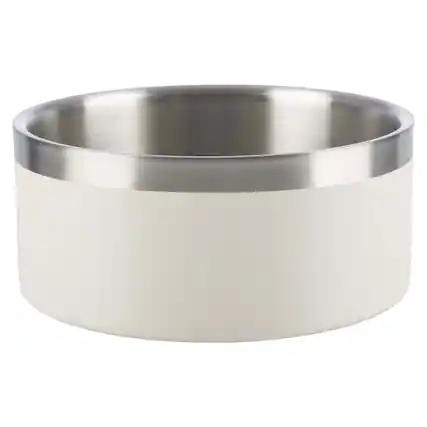 Front. PetMaker - Set of Two 64oz Double Wall Insulated Stainless Steel Dog Bowls - Silver/Cream.