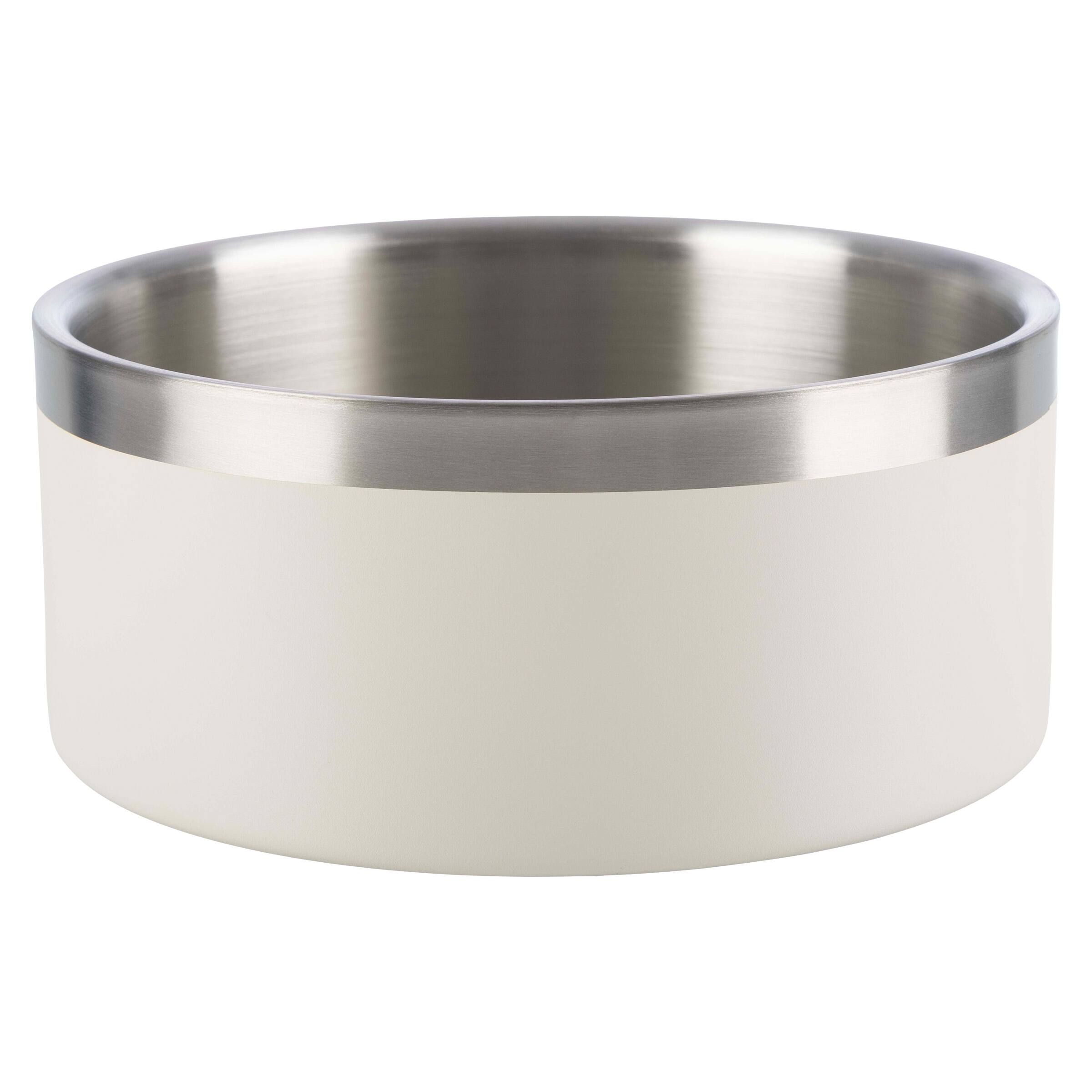 Front. PetMaker - Set of Two 64oz Double Wall Insulated Stainless Steel Dog Bowls - Silver/Cream.