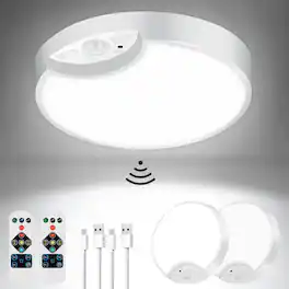 Nordic Hygge - 2-Pack Rechargeable Battery Operated Motion Sensor Ceiling Lights with Remotes, 3500K/4500K/6500K - White