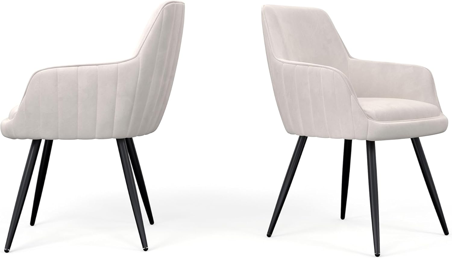 Left. TinyHomie - Beige Mid Century Upholstered Accent Chair Channel Tufted Back Set of 2 - white.