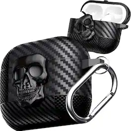 Dteck - Skull Lock For Apple Airpods 4th Gen Shockproof Rugged Protective Case with Keychain - Black