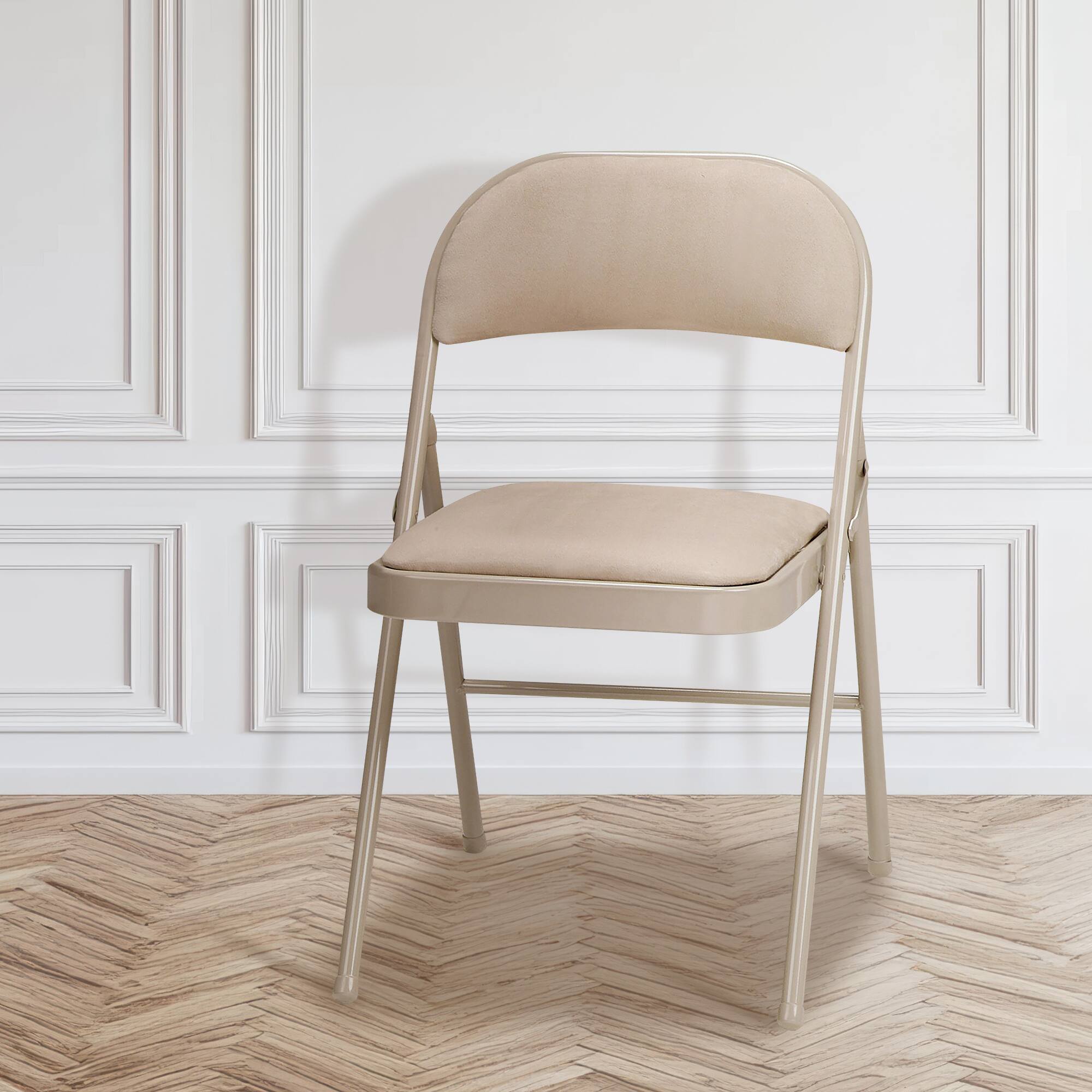 Alt View 2. MECO - MECO Sudden Comfort Deluxe Sand Fabric Padded Folding Chair, Buff (Set of 4) - Buff.