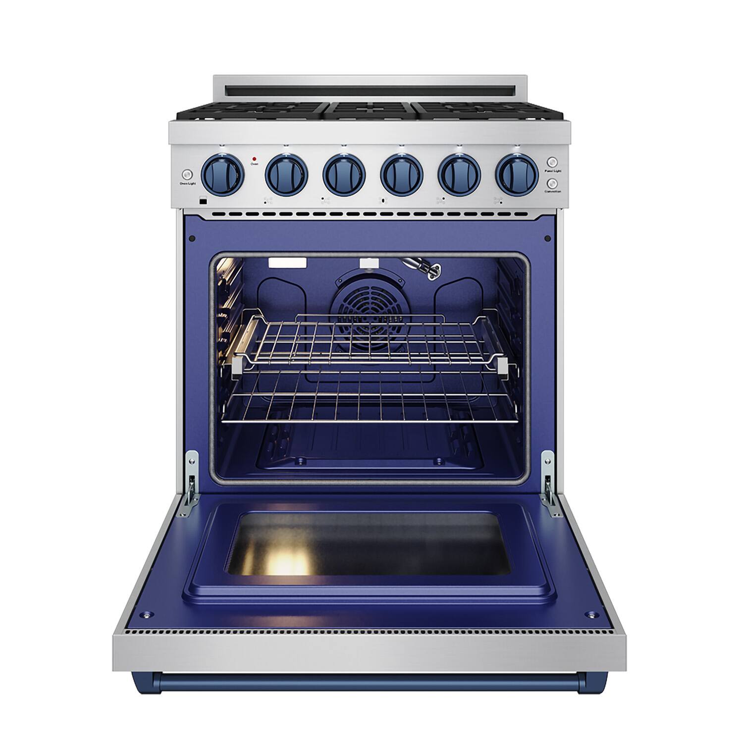 Alt View 5. Thor Kitchen - Gordon Ramsay Series by Thor Kitchen 4.55 Cu. Ft Freestanding Liquid Propane Gas Range with Navy Blue Hardware - Stainless Steel.