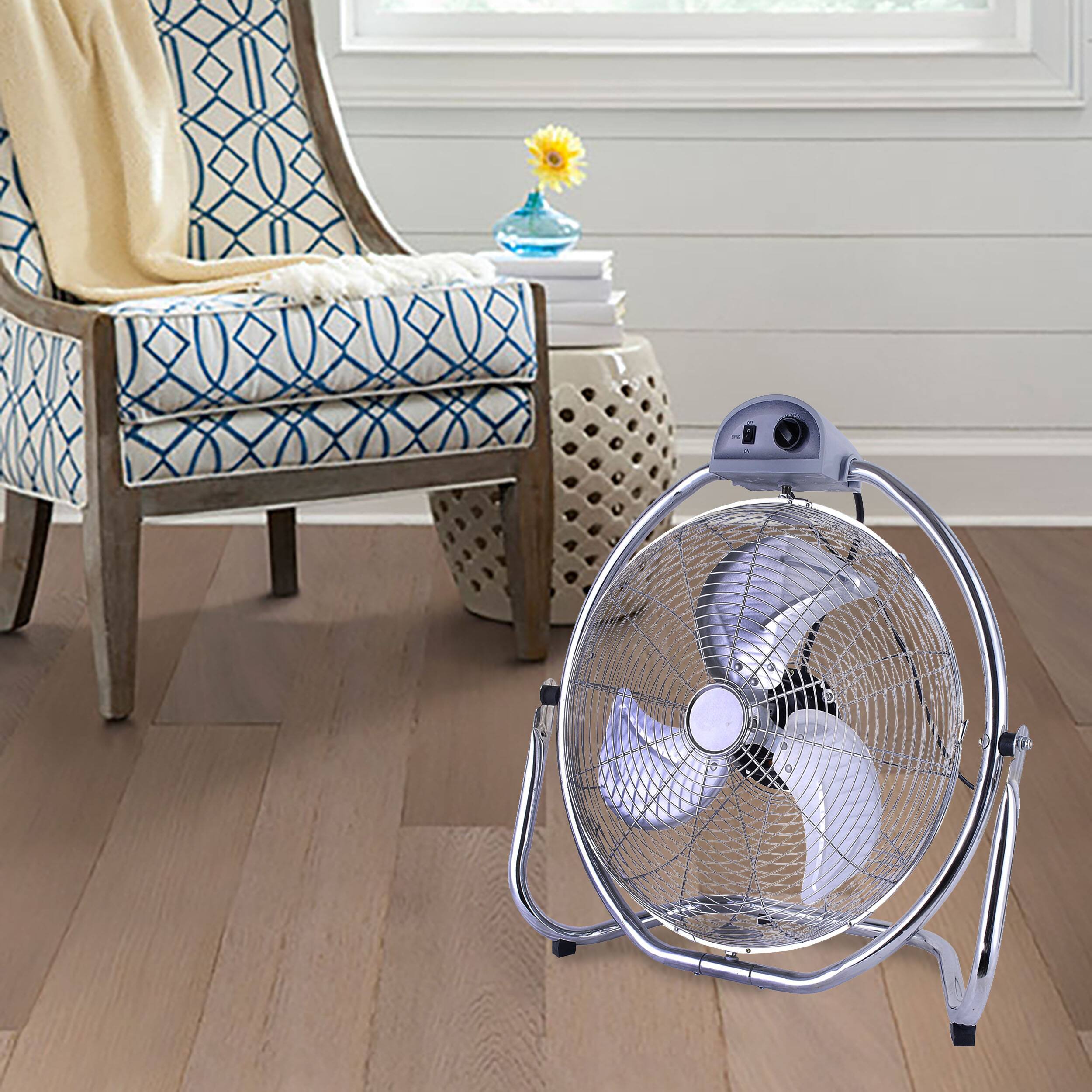 Alt View 2. Optimus - Optimus 20 in. Grade Oscillating High Velocity Fan with Chrome Grill - Silver.