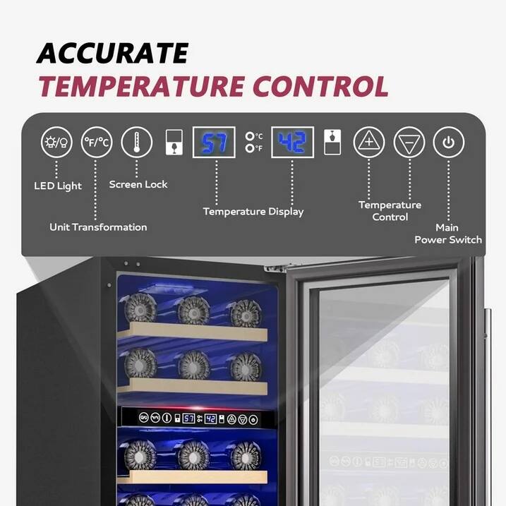 ACCURATE TEMPERATURE CONTROL

- LED Light
- Screen Lock
- Unit Transformation
- Temperature Display
- Temperature Control
- Main Power Switch

57°C / 42°F