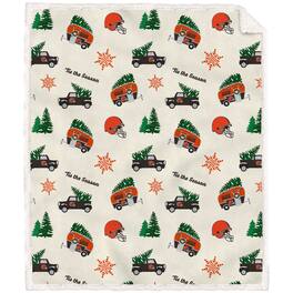 Pegasus - Cleveland Browns 50'' x 60'' Holiday Pickup Truck Sherpa Flannel Fleece Blanket - Multicolor