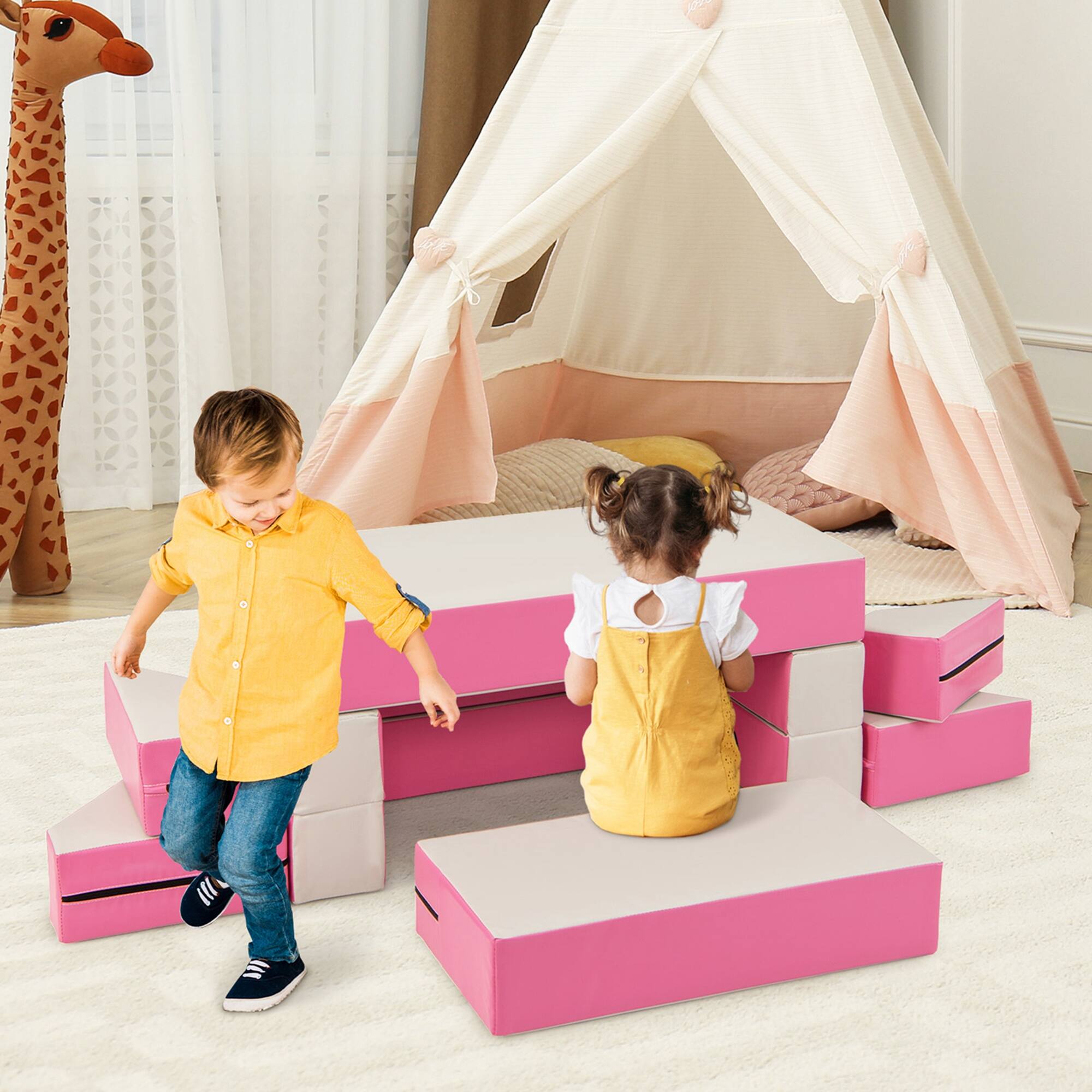 Alt View 3. Costway - Costway Children Modular 6-Piece Combination Sofa Set with PU Leather Cover for Playroom - Pink.