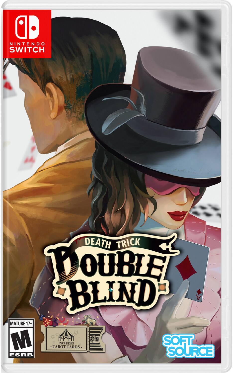 NINTENDO SWITCH  
DEATH TRICK DOUBLE BLIND  
MATURE 17+  
M  
ESRB  
INCLUDES TAROT CARDS  
SOFT SOURCE