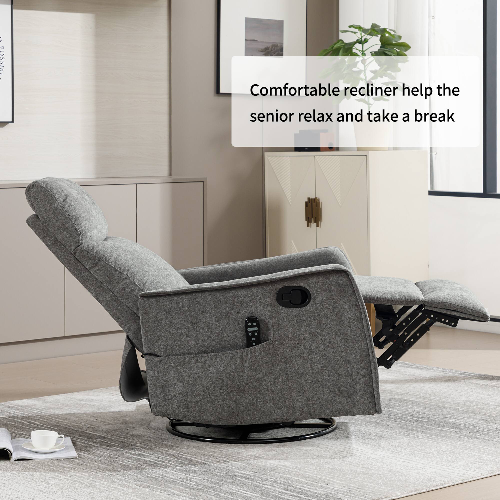 Comfortable recliner helps the senior relax and take a break