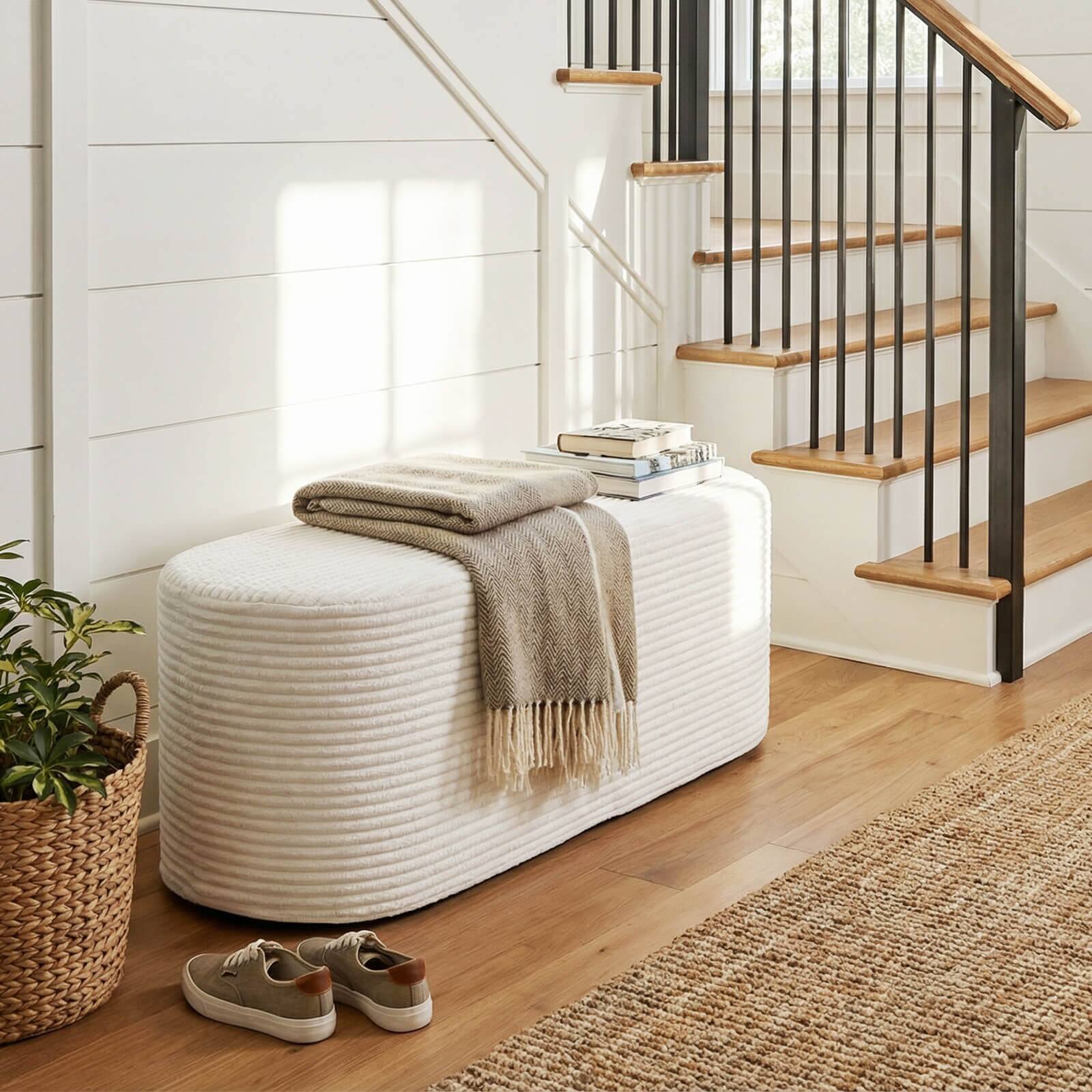 Alt View 4. Costway - Costway Upholstered Ottoman Bench, 47" Modern End of Bed Stool with Corduroy Fabric - Beige.