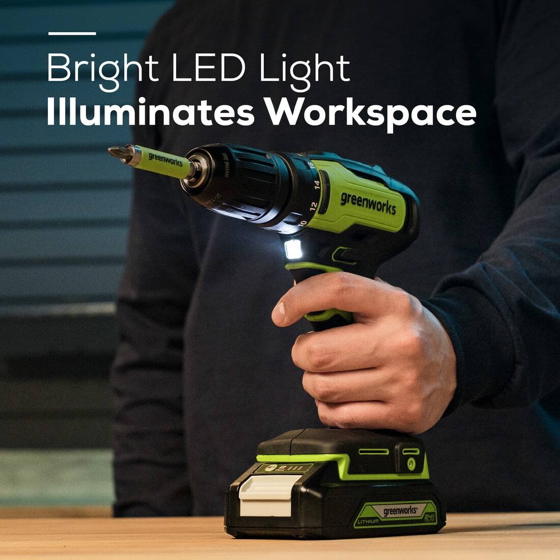 Bright LED Light Illuminates Workspace

greenworks

greenworks

LITHIUM
