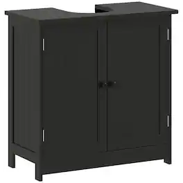 PULUZ - Under Sink Bathroom Cabinet, Pedestal Sink Storage Cabinet with 2 Doors, Shelf and U-Shape - Black