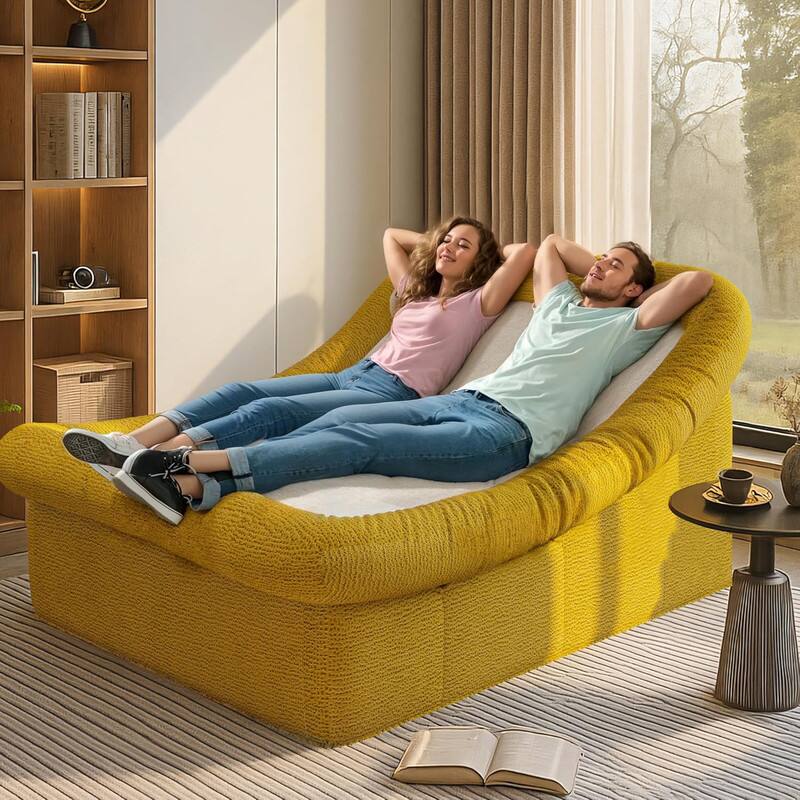 Alt View 4. wowmax - 51" Oversized Chaise Lounge - Plush Curved Sofa Bed & Sleeper Couch for Living Room, Easy Setup - Yellow.