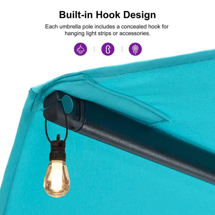 Built-in Hook Design  
Each umbrella pole includes a concealed hook for hanging light strips or accessories.