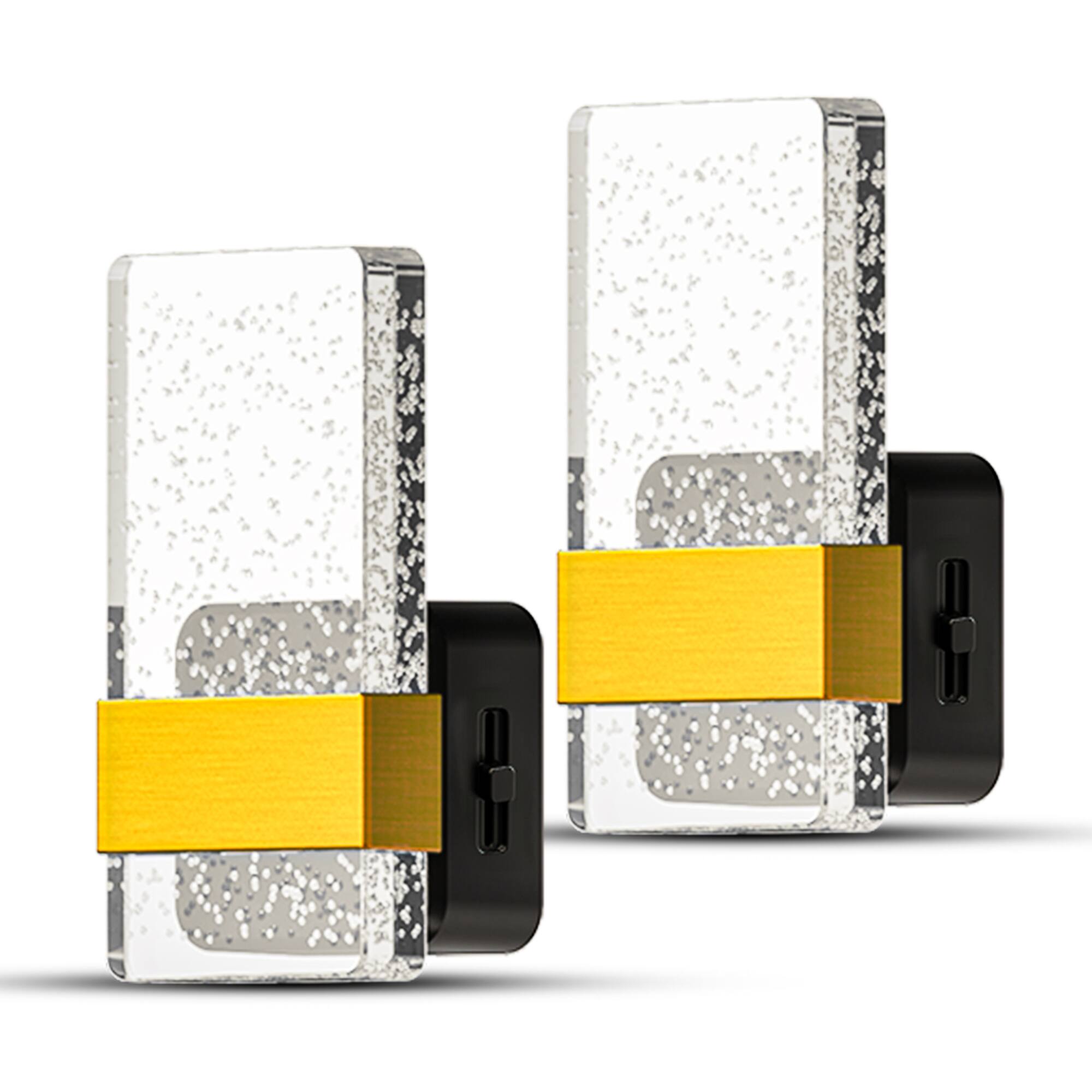 Front. Jandcase - JANDCASE 2-Pack 1W  Plug-in Night Light, 3000K Warm Glow, Acrylic Square Pillar,Up/Down Light - Black and Gold.