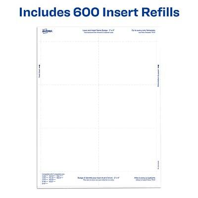 Includes 600 Insert Refills

AVERY

Label Size: 1 1/2" x 3"

Label Quantity: 300 per sheet

Label Format: 2 x 15

Label Count: 600

Label Material: Paper

Label Type: Insert Refills

Label Color: White

Label Coating: Uncoated

Label Shape: Rectangular

Label Size: 1 1/2" x 3"

Label Quantity: 300 per sheet

Label Format: 2 x 15

Label Count: 600

Label Material: Paper

Label Type: Insert Refills

Label Color: White

Label Coating: Uncoated

Label Shape: Rectangular