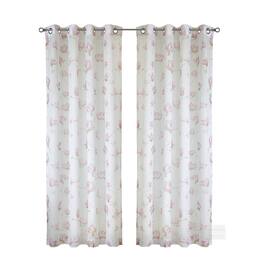 Commonwealth Home Fashions - Habitat Magnolia Light Filtering Pink Watercolor Floral Print Grommet Curtain Panel 52" x 95" - White Pink