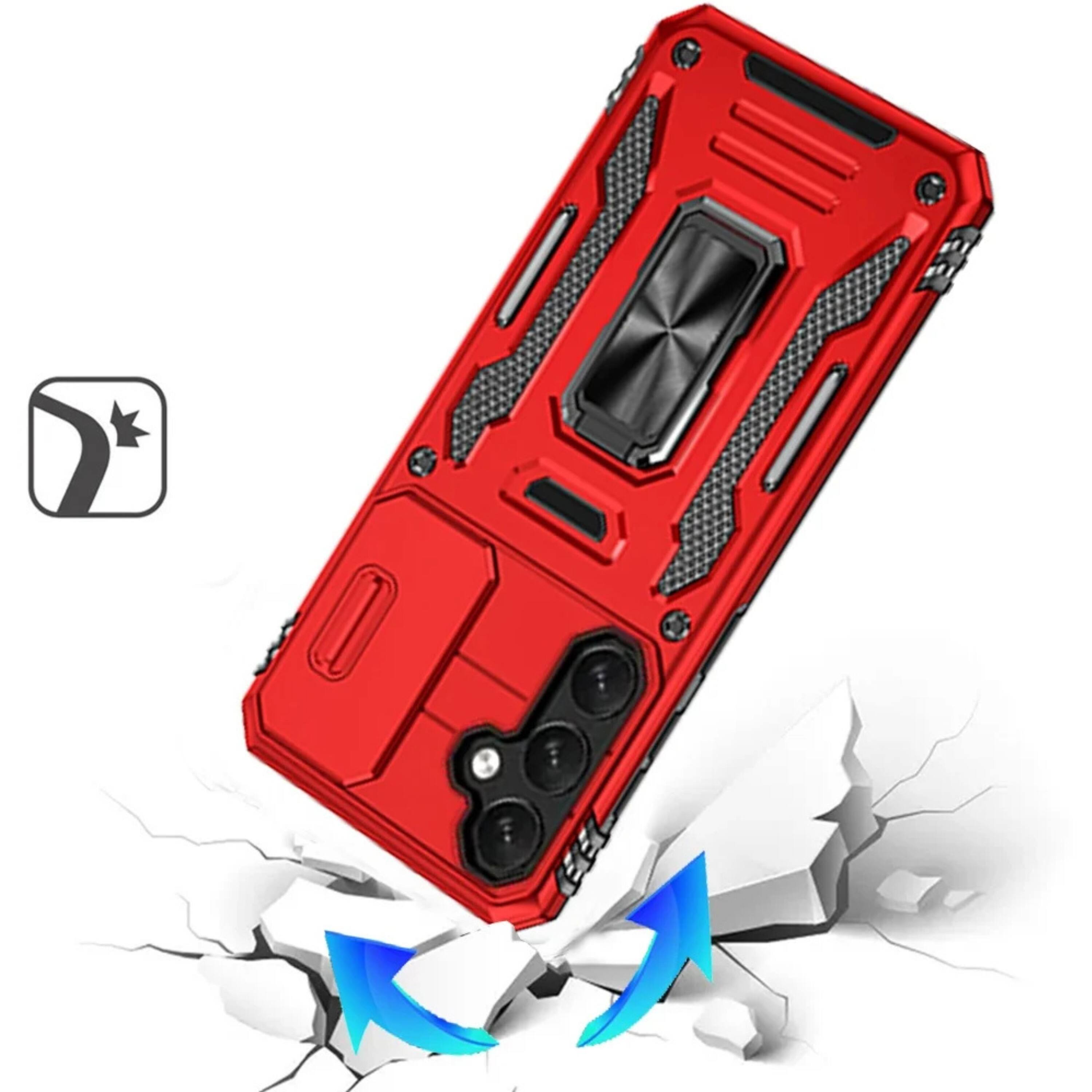 Left. Kitcheniva - Sliding Camera Lens Cover Case For Samsung S25 FE With Magnetic Ring Stand Red - Red.