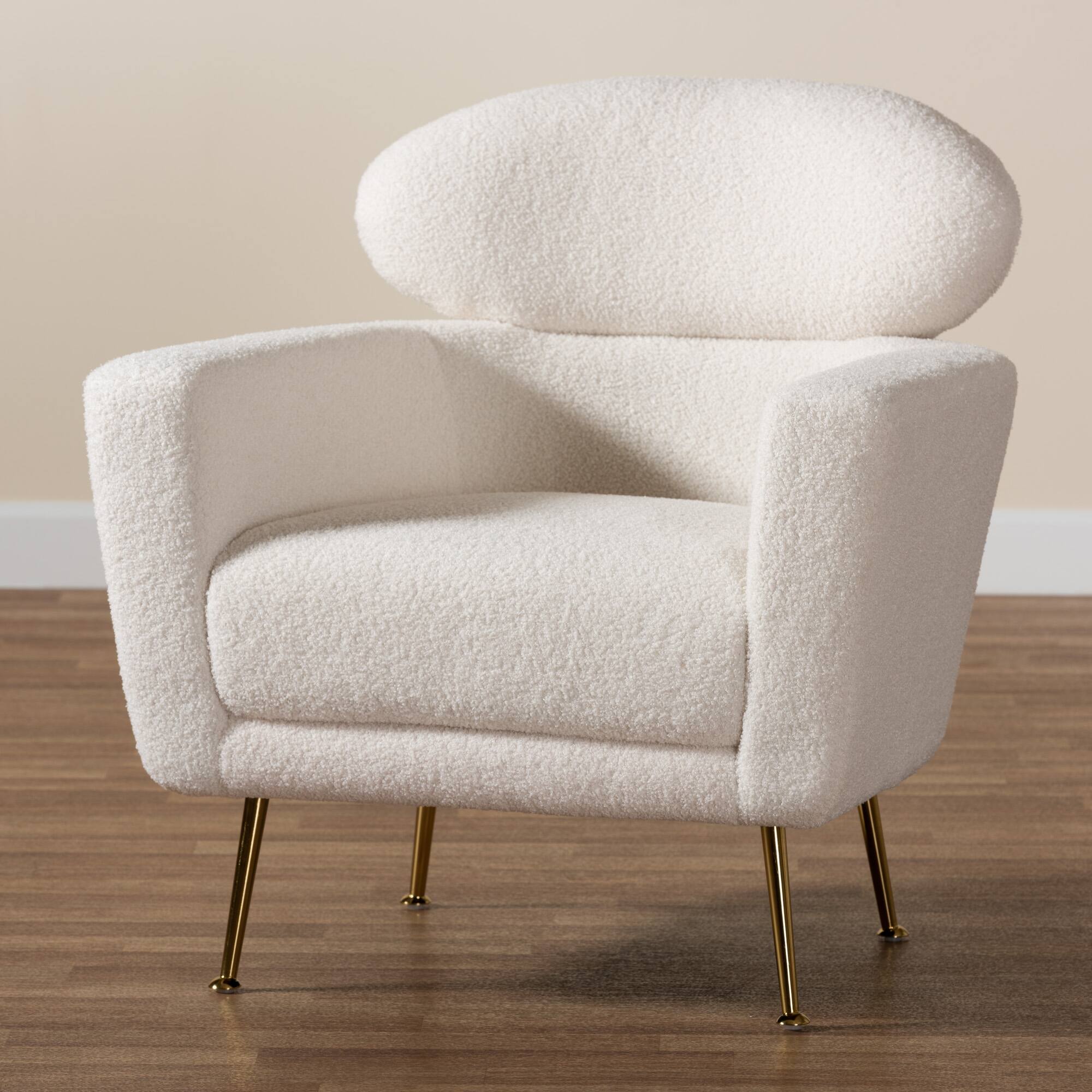 Alt View 5. Baxton Studio - Fantasia Modern and Contemporary Ivory Boucle Upholstered and Gold Metal Armchair - Ivory.