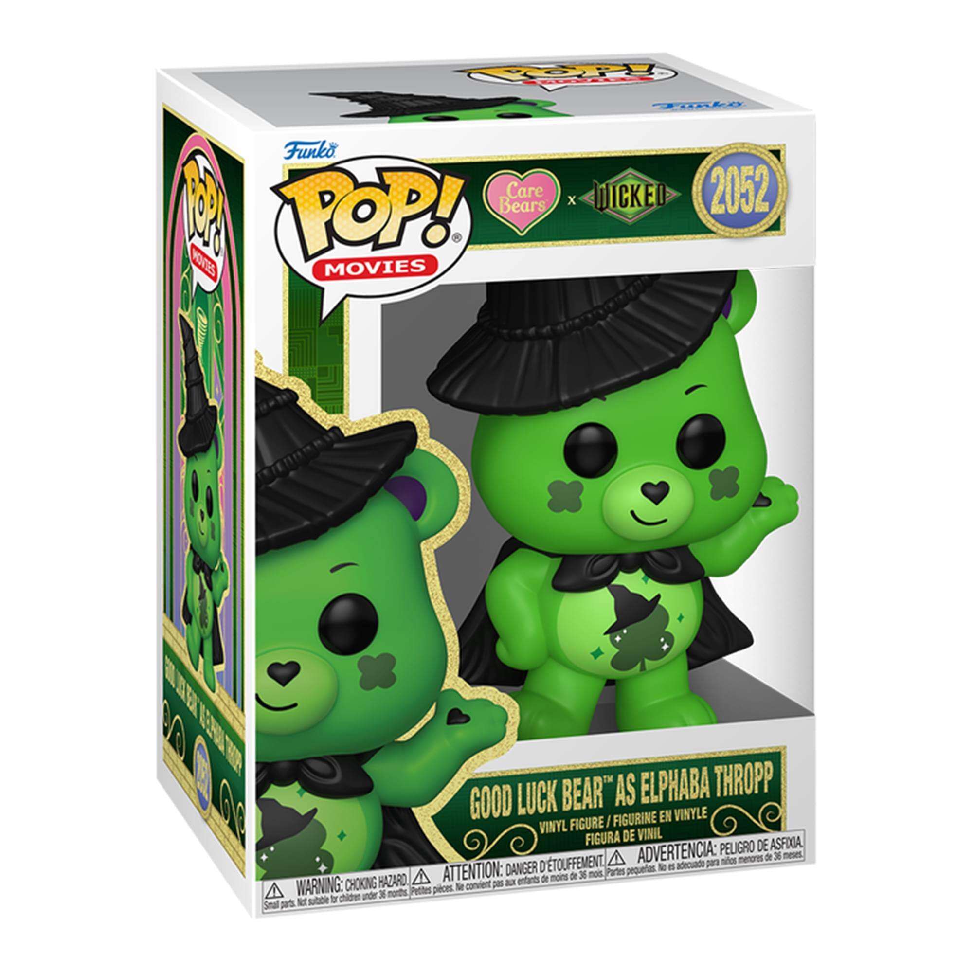 Funko Care POP! Bears MOVIES MOVIES  
Funko X WICKED 2052  
GOOD LUCK BEAR" AS ELPHABA THROPP  
VINYL FIGURE / FIGURINE EN VINYLE VINYL FIGURE FIGURA DE VINIL  
PELIGRO DE ASFIXIA, D'TOUFFEMENT 4 ADVERTENCIA: DANGER petites. No A de 36 meses ATTENTION: DANGER petits. Non aducuado para nition menores de 36 meses ATTENTION: CHOKING HAZARD - Small parts. Not for children under 36 months