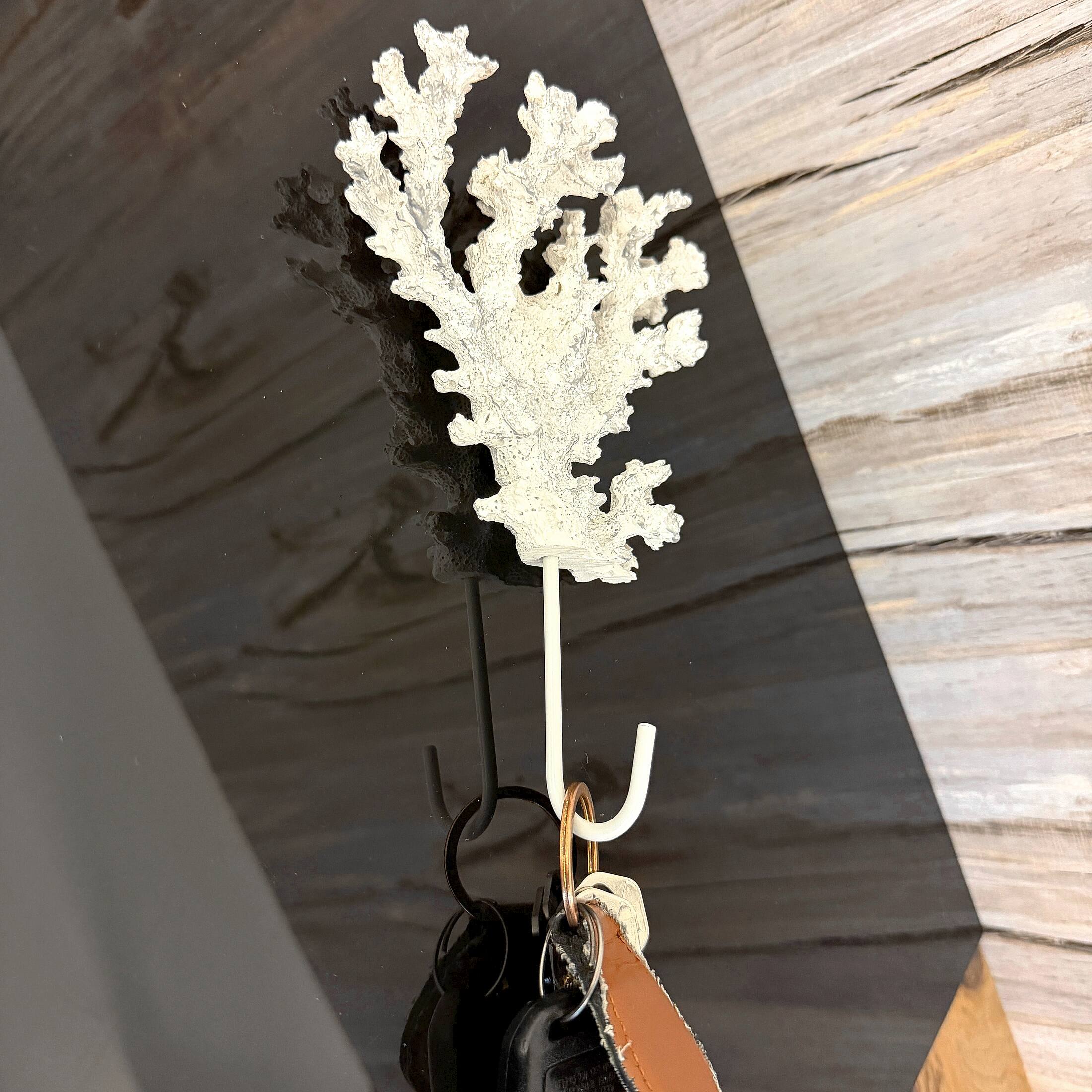 Alt View 6. Fancy That - Set of 4 Decorative Coral Wall Hooks White Silver Resin Metal 7.5 Inch - White.