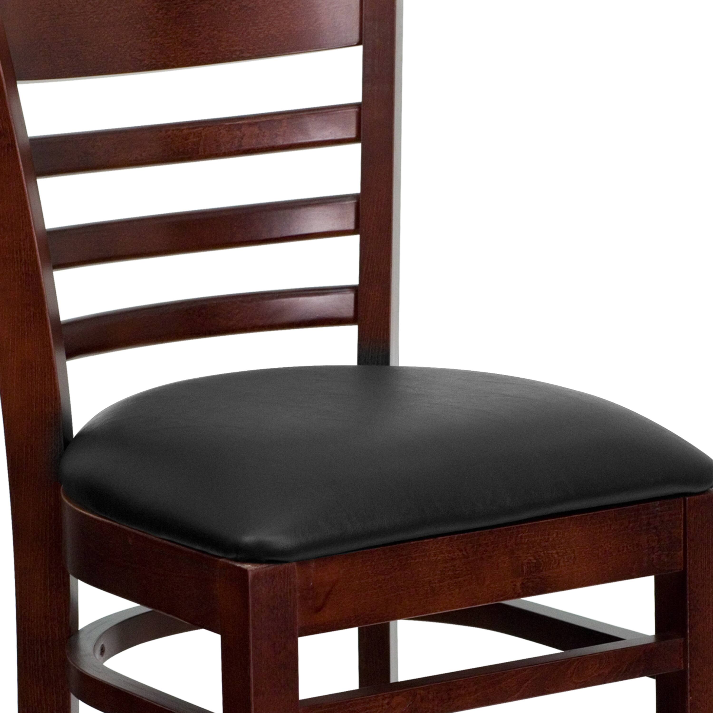 Alt View 9. Emma + Oliver - Ladder Back Wooden Restaurant Dining Barstool - Black Vinyl Seat/Mahogany Wood Frame.