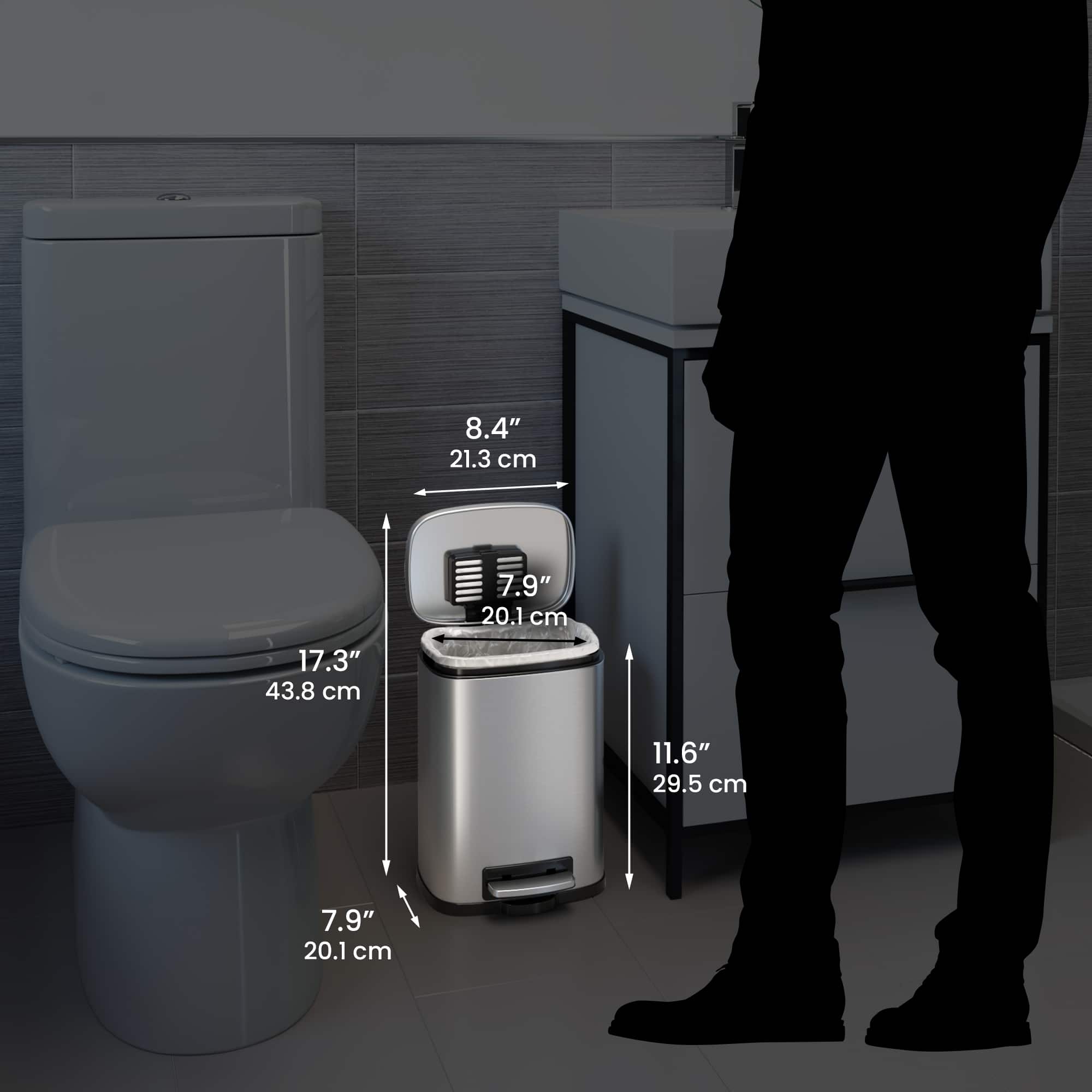 Alt View 14. iTouchless - SoftStep Combo Pack 13.2 Gal & 1.32 Gal Step Trash Can with AbsorbX Odor Filter & Inner Bucket, Stainless Steel - Silver.