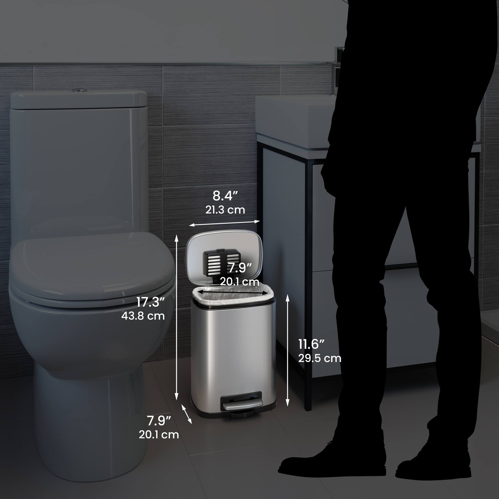 Alt View 14. iTouchless - SoftStep Combo Pack 13.2 Gal & 1.32 Gal Step Trash Can with AbsorbX Odor Filter & Inner Bucket, Stainless Steel - Silver.