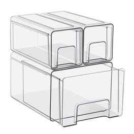 Sorbus - 1 Large & 2 Small Clear Stackable Storage Drawers, Plastic Organizer Bins, Pull-Out Stackable Drawers
