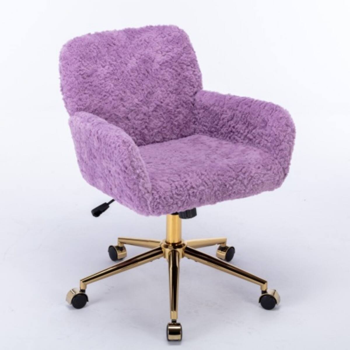 HTUTWOO - Faux Fur Desk Chair - Comfortable & Adjustable Swivel Office Chair with Wheels and Armrest for Home Office,Vanity - Purple