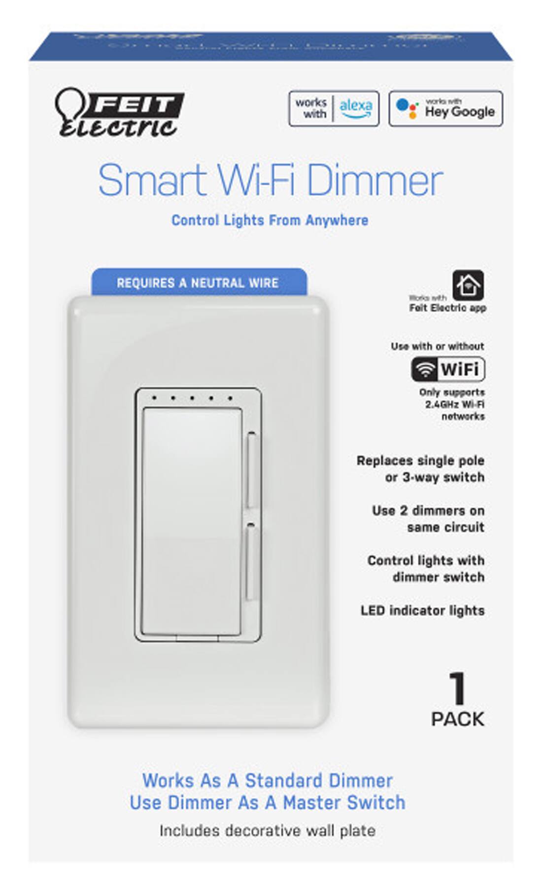 Alt View 1. FEIT ELECTRIC - Wi-Fi Smart Dimmer - White.