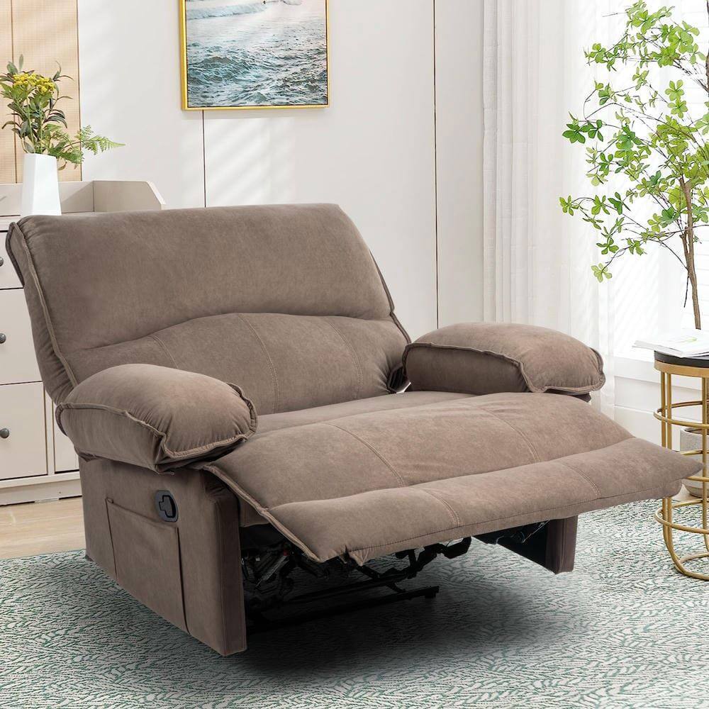 Alt View 7. Kadyn - Oversized Push-Back Recliner, 27.5" Wide Seat, Massage Pillow, Super Soft Fleece, 2-Box Shipping, Brown - Brown.