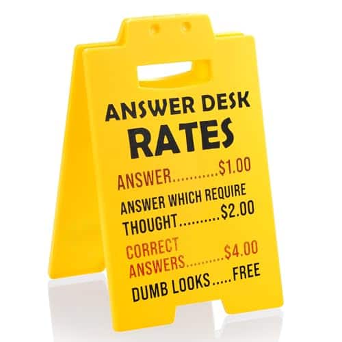 DORLUKFU - Funny Answer Desk Rates Sign, Team Office Gag Gifts Office Desk Sign Cubicle Decor Cool Work Accessories for Coworker - Yellow