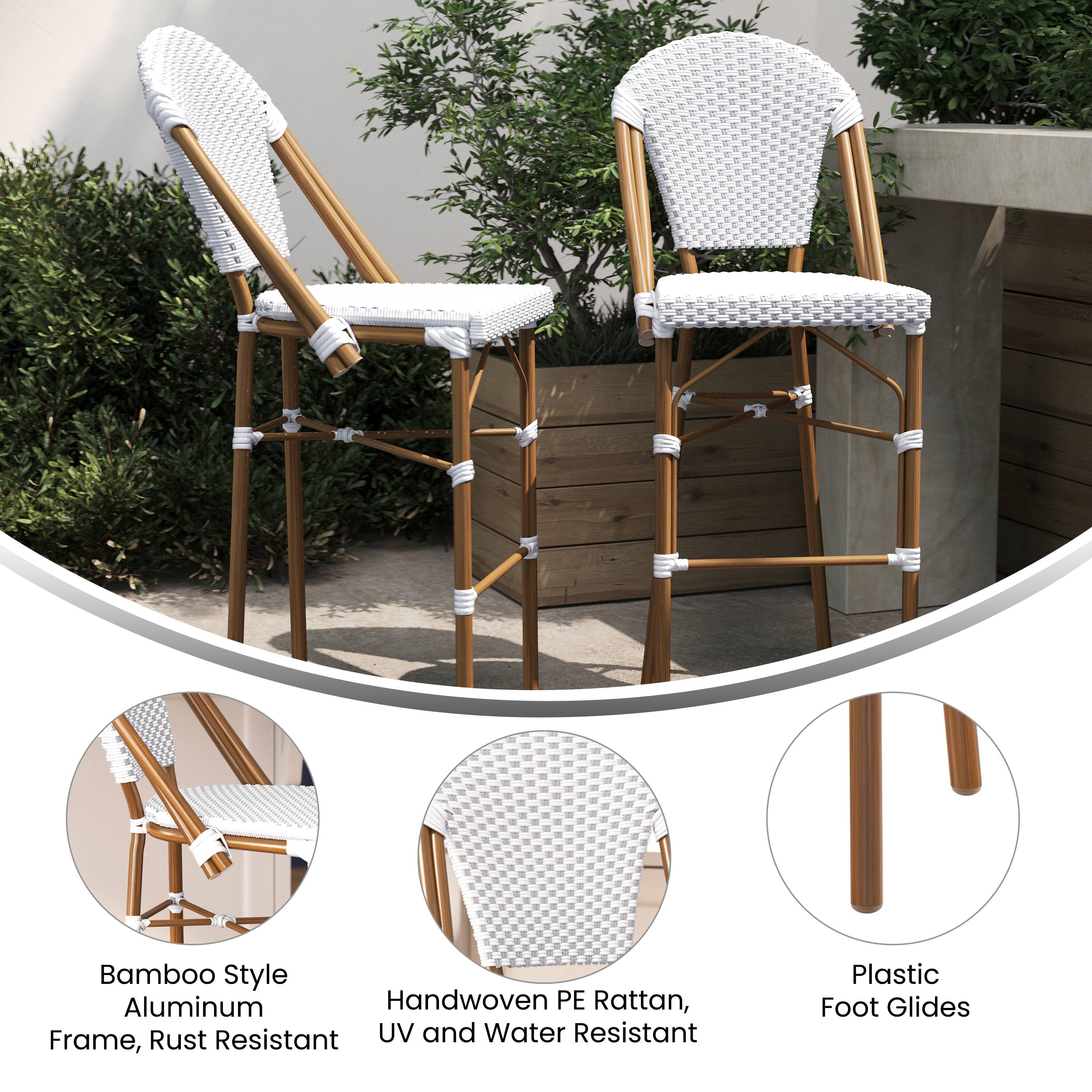 Bamboo Style Aluminum Handwoven PE Rattan, Frame, Rust Resistant UV and Water Resistant Plastic Foot Glides