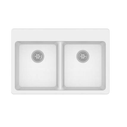 Front. Winpro - Winpro Dual Mount Granite Composite 33 in. L x 22 in. L x 9.5 in. Double Equal Bowl Kitchen Sink in White - White.
