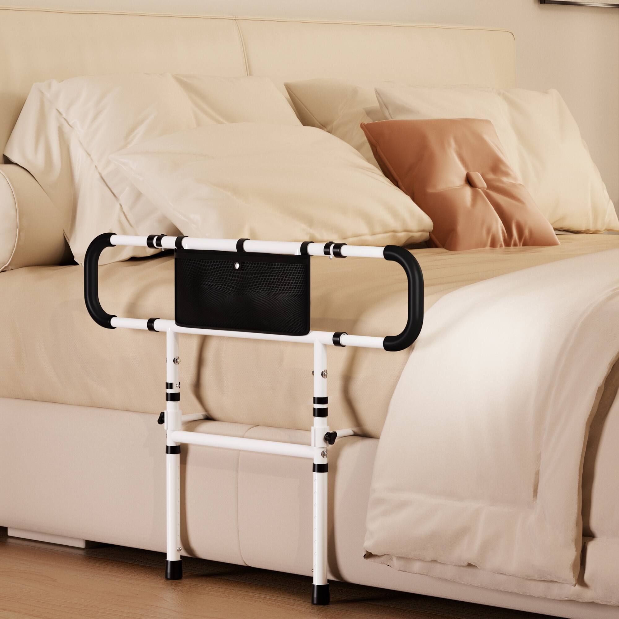 Alt View 2. Topteng - Bed Assist Rail for Elderly - 450lbs Capacity, No-Tool Installation, Foldable&Height Adjustable, Fits  Various Bed Sizes - Black.