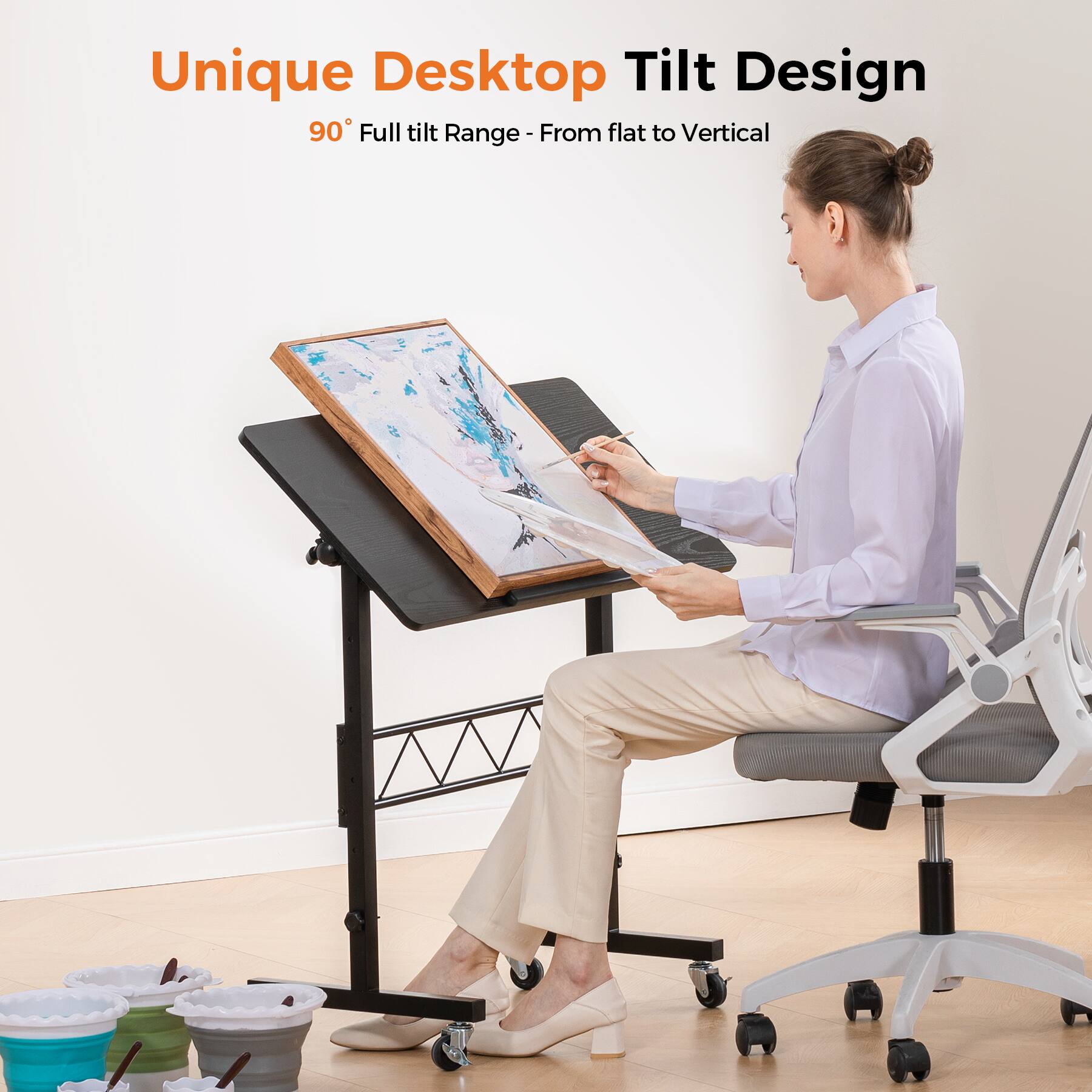 Unique Desktop Tilt Design 90° Full tilt Range - From flat to Vertical