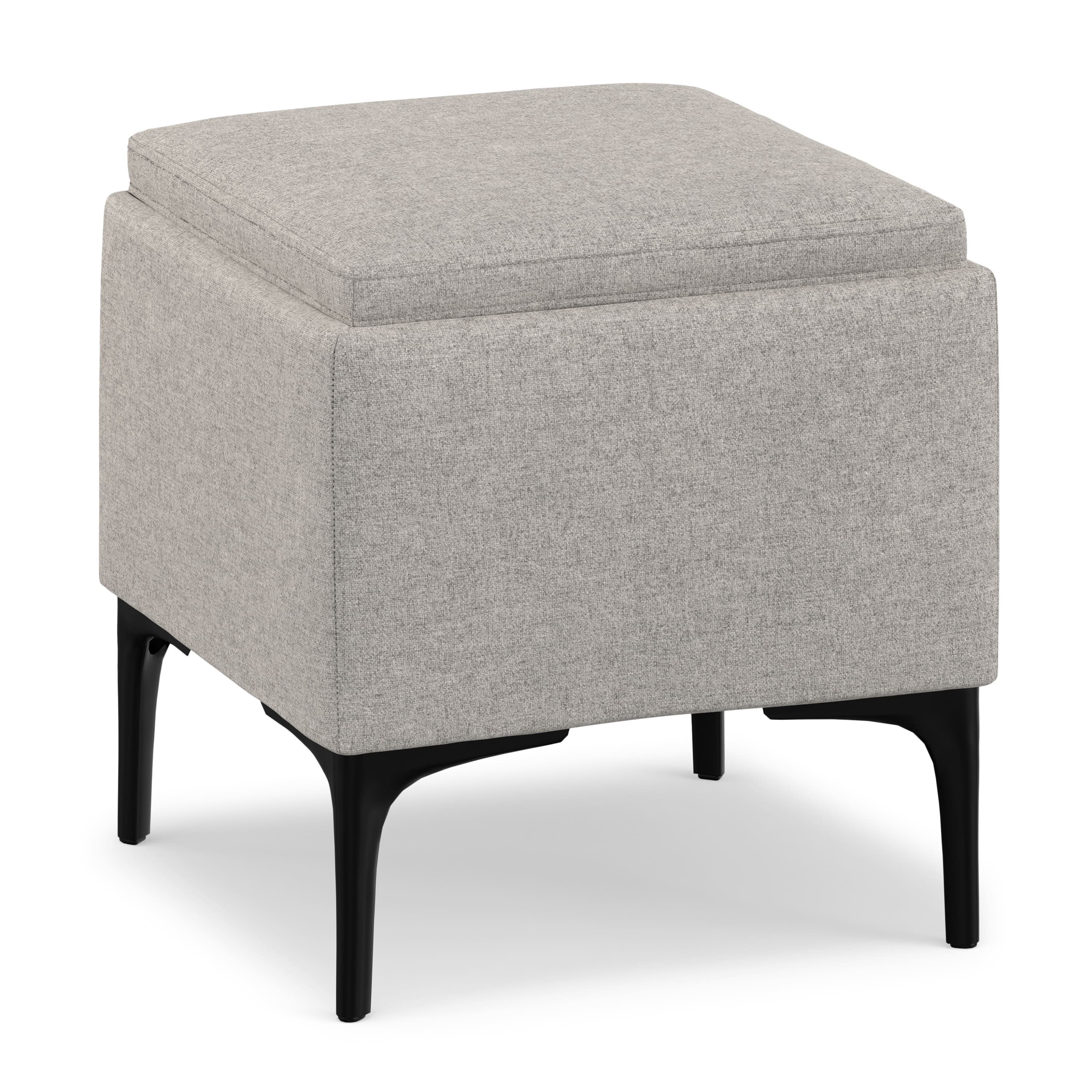 Simpli Home - Natasha 18 inch Wide Mid Century Square Mid Century Storage Ottoman with Tray Polyester Linen, Assembled - Cloud Grey