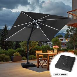 Crestlive Products - 13' Patio Offset Cantilever Umbrella 2-Tier Top With Solar-Lighted Strips 350lbs Wheel Base - Black