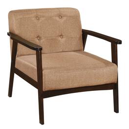 Costway - Accent Chair Button Tufted Mid-century Modern Lounge Chair with Armrest - Brown