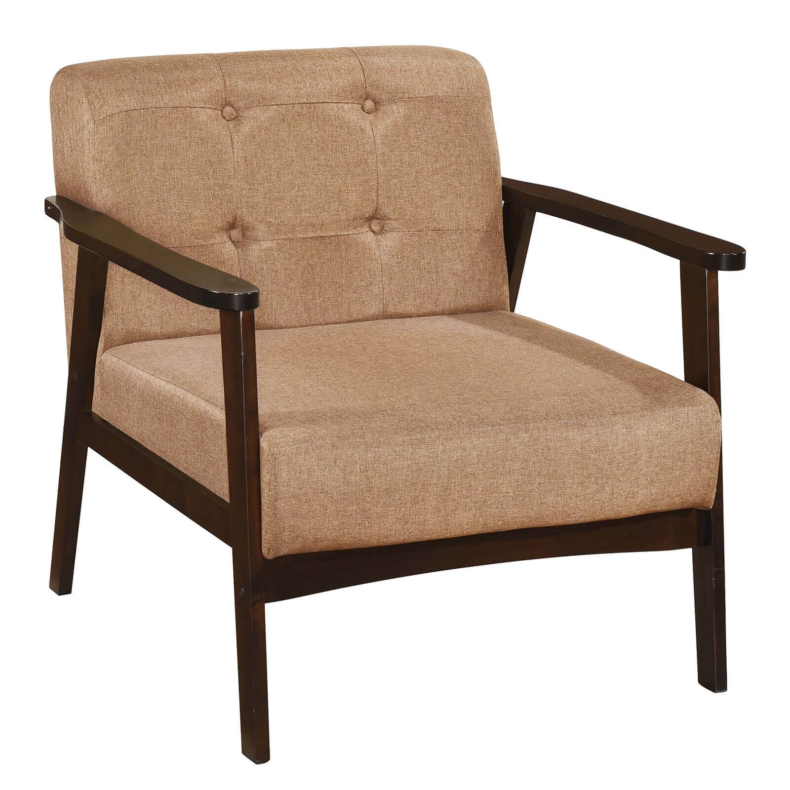Front. Costway - Costway Accent Chair Button Tufted Mid-century Modern Lounge Chair with Armrest - Brown.