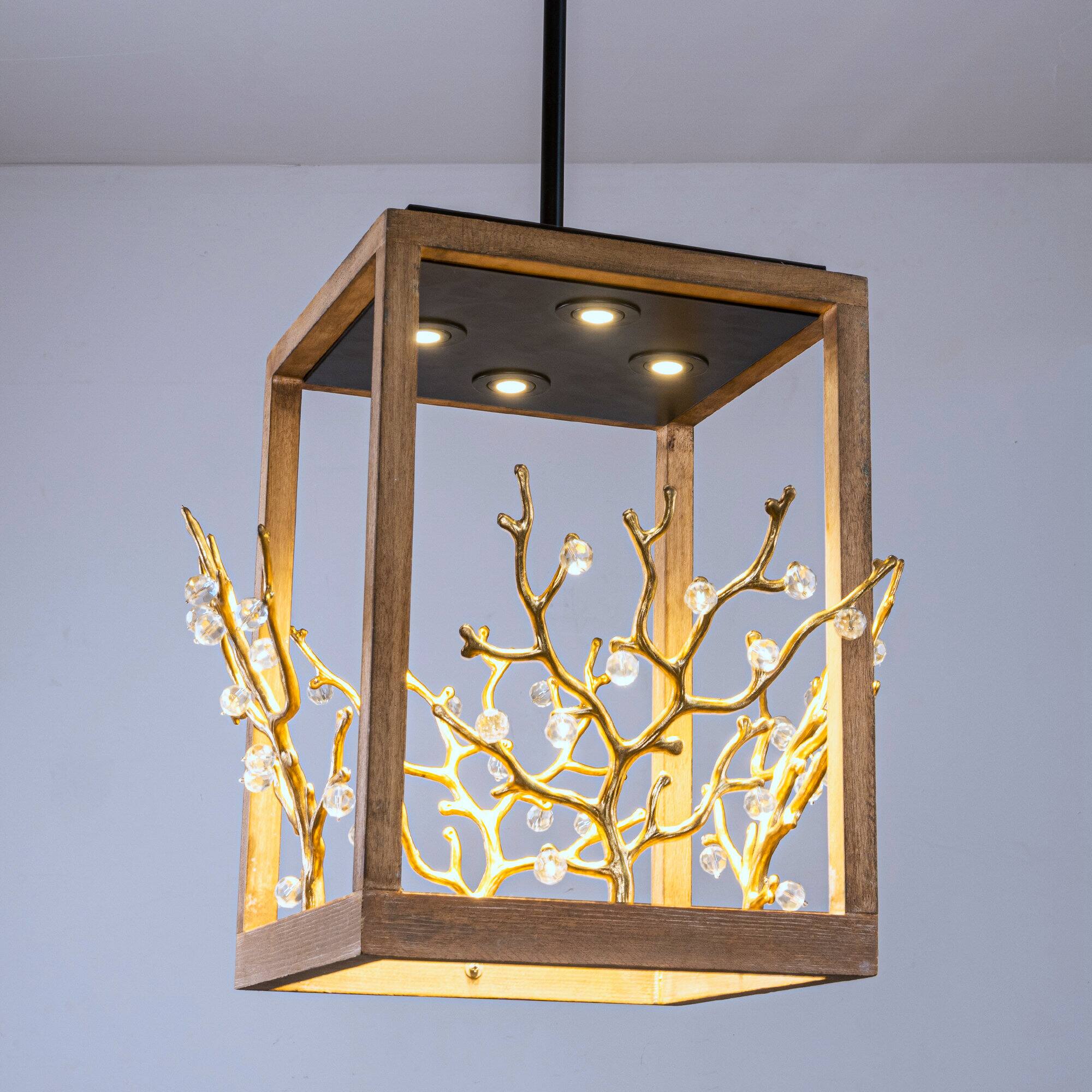 Alt View 2. Parrot Uncle - 18.5 in. 4-Light Matte Black Modern Cube Caged Chandelier - Gold.
