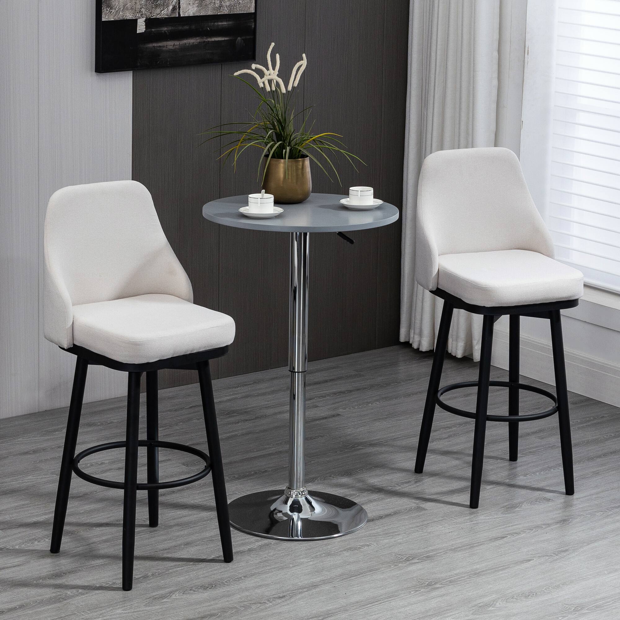 Alt View 1. Homcom - Bar Height Bar Stools Set of 2, 360° Swivel, Steel Legs, Footrest, 29.5 Inch Seat - White.