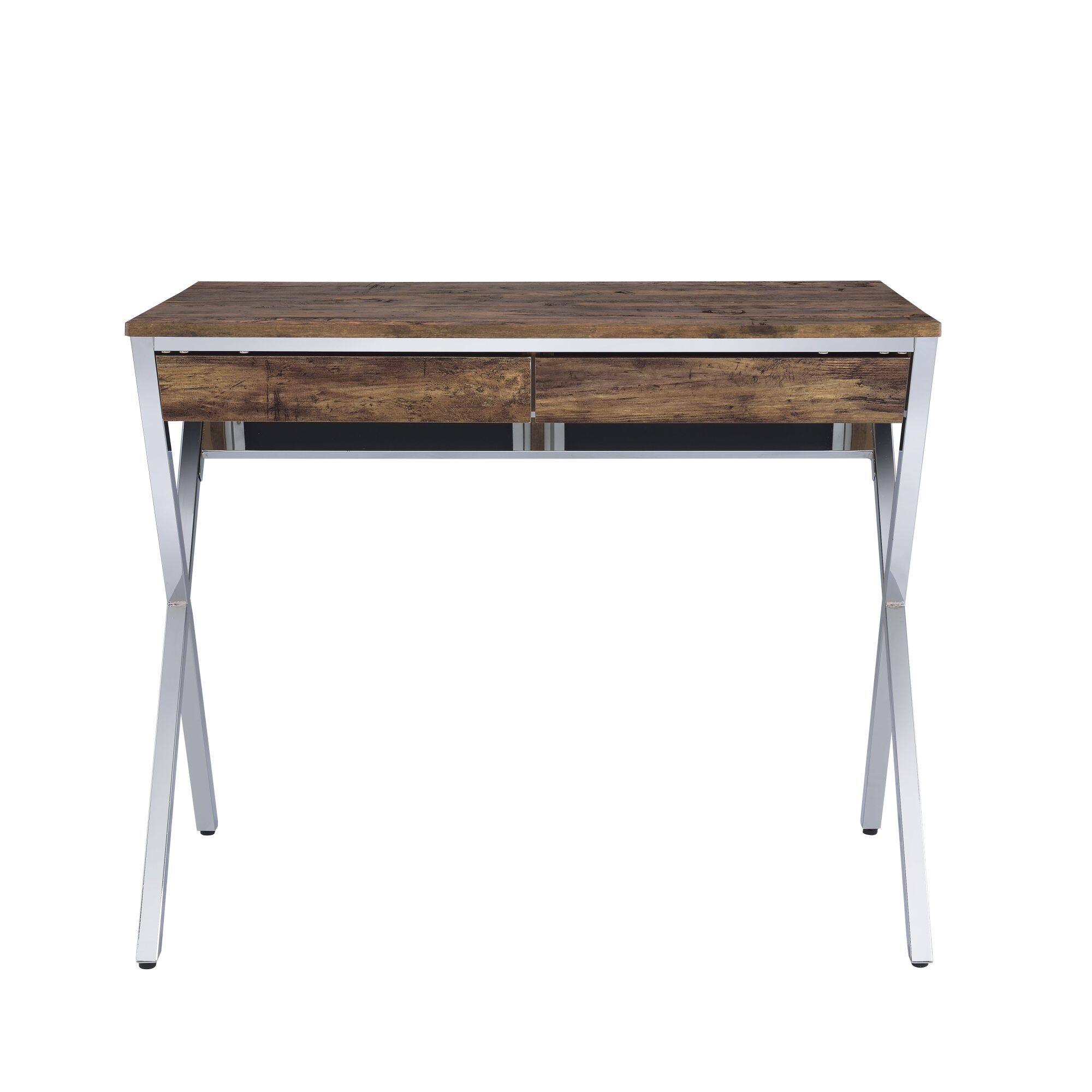GOODSILO - Modern Weathered Oak and Chrome Writing Desk with Two Drawers for Home Office and Study Spaces - Chrome+Oak
