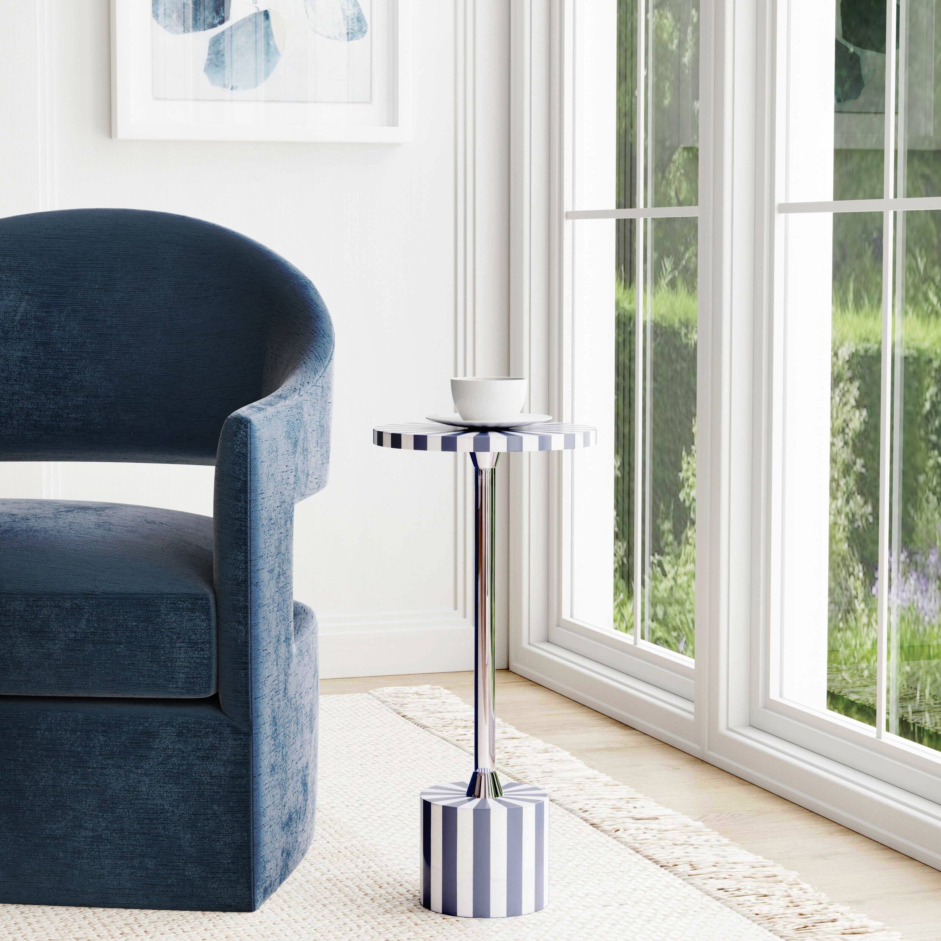 Alt View 5. Butler Specialty - Zane Brass and Bone Inlay Side Round Side Table - Gray And White.