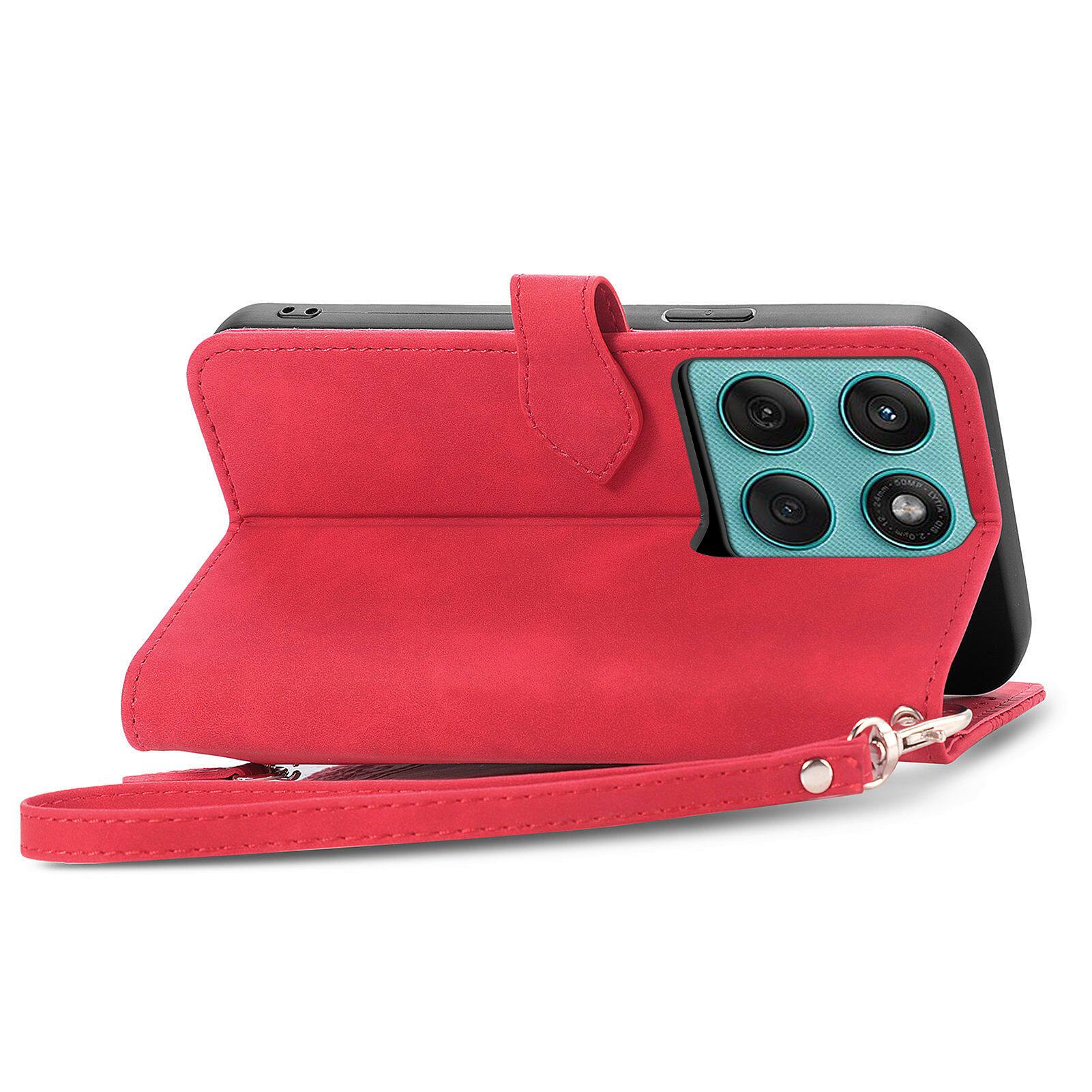 Alt View 1. Dteck - for Motorola Edge (2025) Wallet Case,Folio Shockproof PU Leather Card Holder Cover with Zipper Pocket & Wrist Strap - Red.